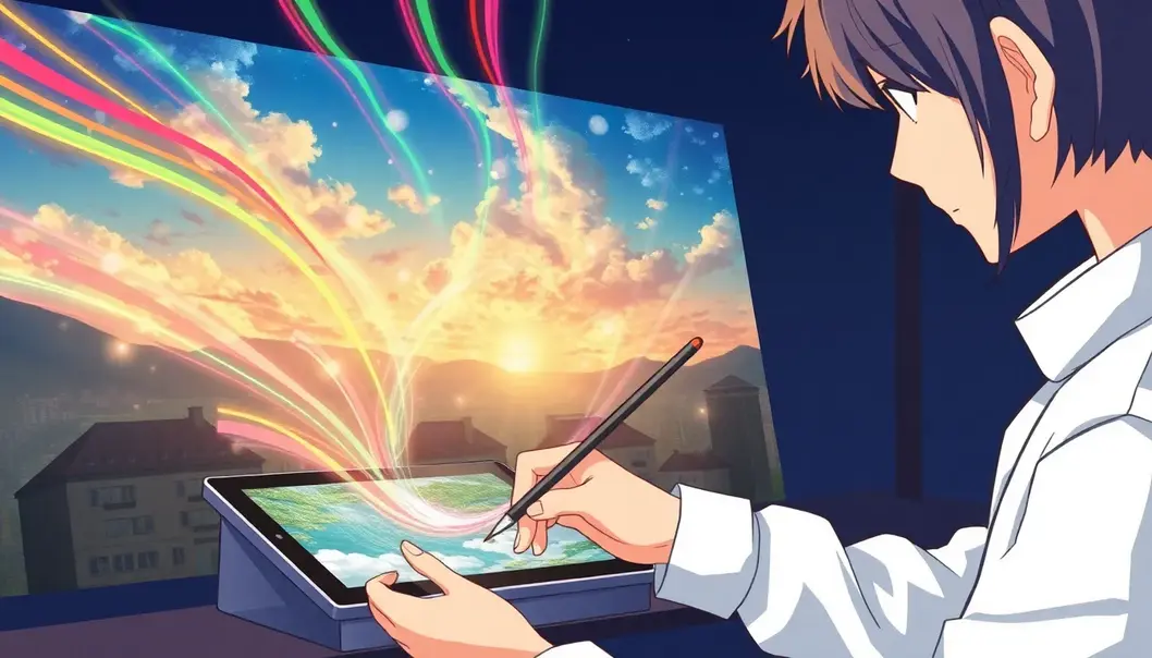 A cheerful AI assistant depicted as a holographic anime character helping manage tasks.